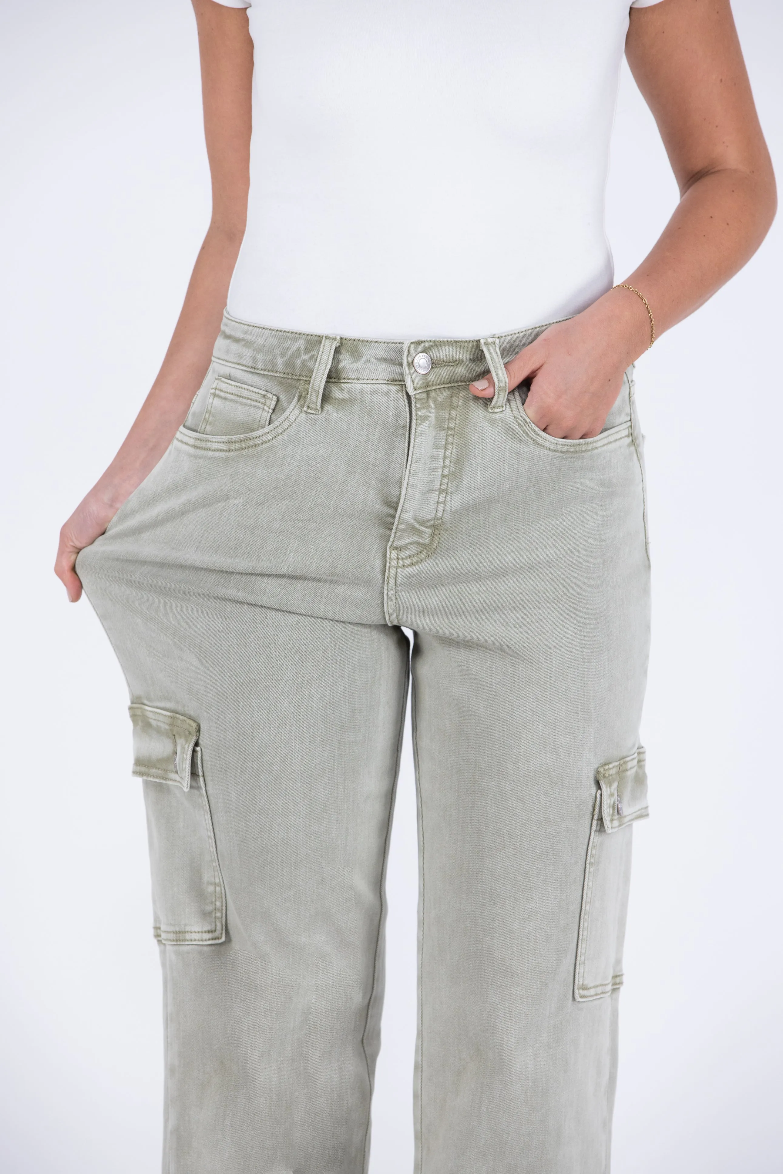 The Payton from Lovervet: High-Rise Tummy Control Cargo Denim