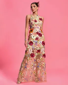 Trend4us Elegant Floral Maxi Evening Dress