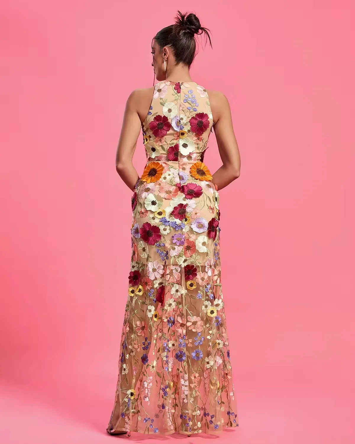 Trend4us Elegant Floral Maxi Evening Dress