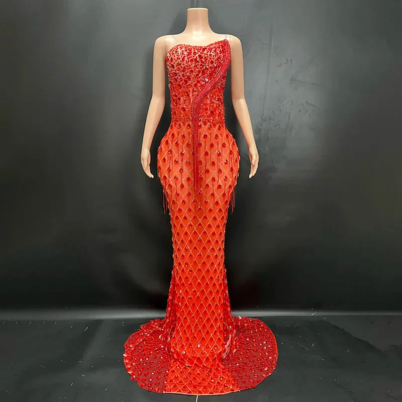 Trend4us Luxury Glamorous Beaded Mermaid Gown