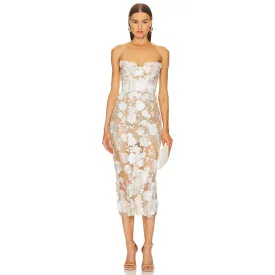 Trend4us Strapless Lace Overlay Midi Dress